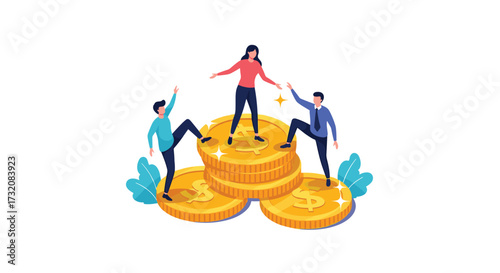 Teamwork and collaboration leading to financial success and rewards.