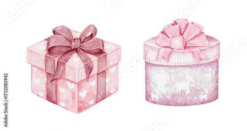 Watercolor Holiday Gift Boxes with Ribbons