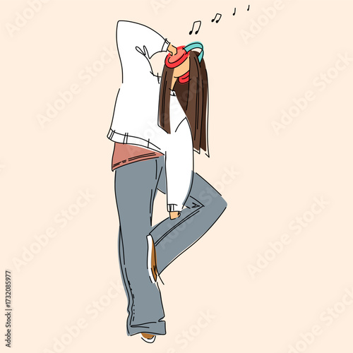 A Youthful Dancer Fully Enjoying Lively Music with Headphones on