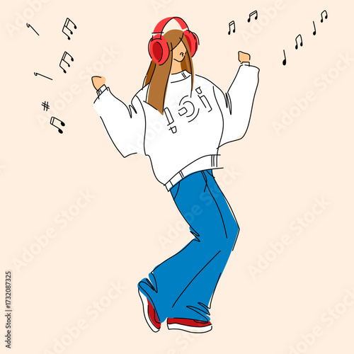 A Joyful Dancer with Headphones Dancing and Enjoying Music Fully