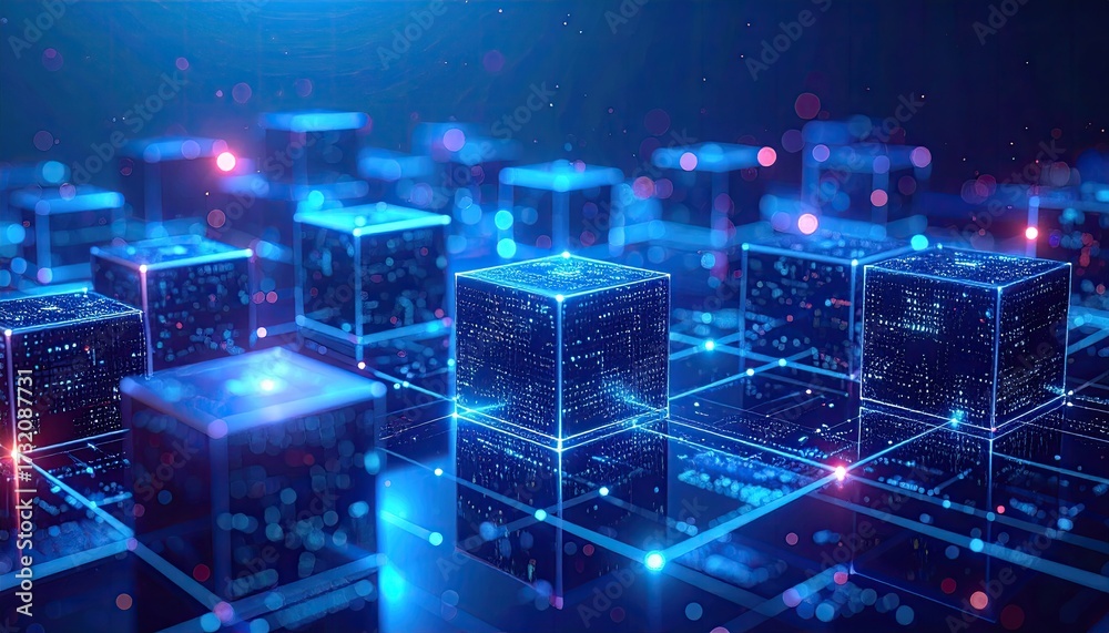 Obraz premium Abstract digital network of interconnected cubes