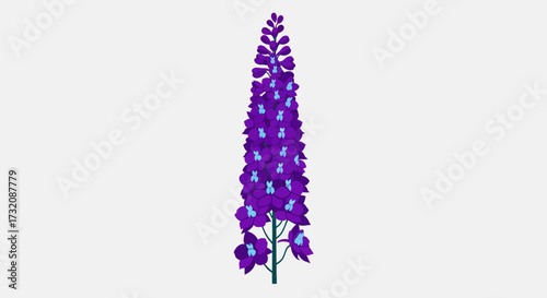 Purple flower stalk with light blue details on a light gray backdrop