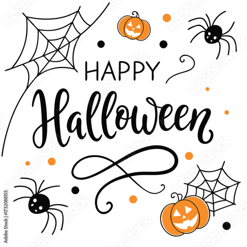 Happy Halloween with Spiders and Pumpkins