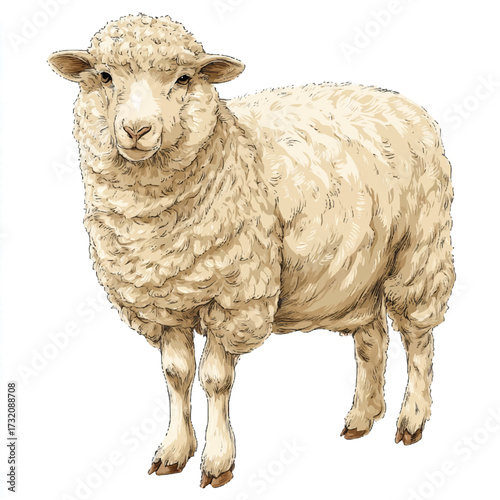 Charming White Sheep Illustration with Detailed Wool Texture for Educational and Creative Projects Ready for Your Design