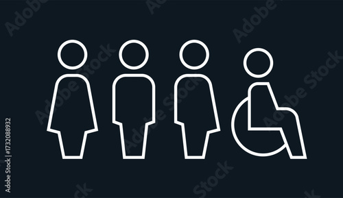 All gender restroom sign. Toilet line icon, linear style vector pictogram. WC gender symbol.
