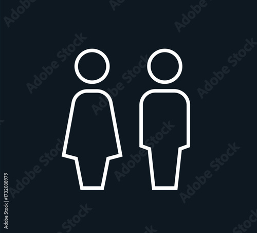 Gender icon. Man and Woman icon isolated minimal design. Toilet line icon, outline vector sign, linear style pictogram isolated on white. WC symbol, vector logo illustration.