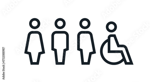 All gender restroom sign. Toilet line icon, linear style vector pictogram. WC gender symbol.

