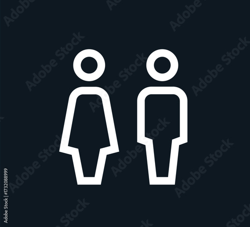 Gender icon. Man and Woman icon isolated minimal design. Toilet line icon, outline vector sign, linear style pictogram isolated on white. WC symbol, vector logo illustration.