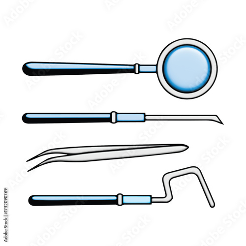 Collection of dental instruments for oral examination and care
