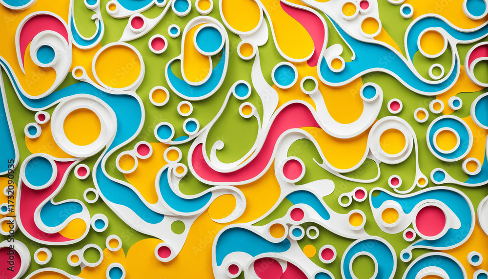 Obraz premium a complex and vibrant abstract background with an intricate pattern of colorful layered shapes and circles, creating a dense 3d paper cut texture.