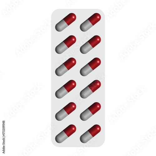 Red and White Capsules Arranged in a Blister Pack