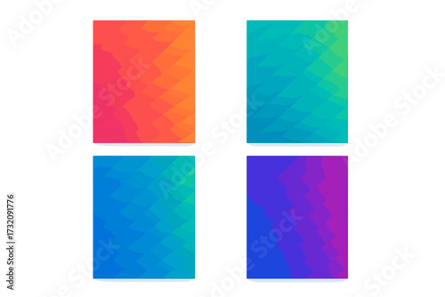 Striped abstract gradient posters set. Minimalist style cover template collection with vibrant 3D perspective. Geometric gradient shapes ideal for modern social media design.