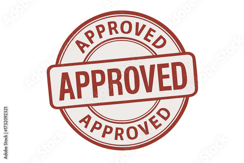 Approved stamp vector illustration. Grunge rubber seal icon for certified documents. Quality control checkmark symbol. Red vintage authorized and accepted sign. Pass confirmation.