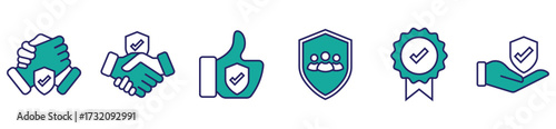 Trustworthy Business and Partnership Outline Icon Set	