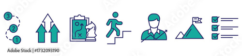 Editable Line Icons of Ambition and Personal Growth Vector Set. Outline Icon Collection Representing Progress and Development	