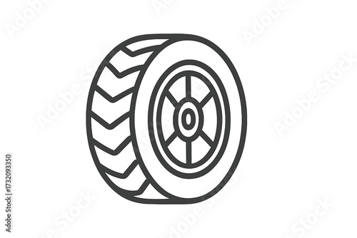 Tire wheel icon flat style vector illustration with thick tread pattern, car tire symbol, auto spare part, transport vehicle wheel isolated on transparent background