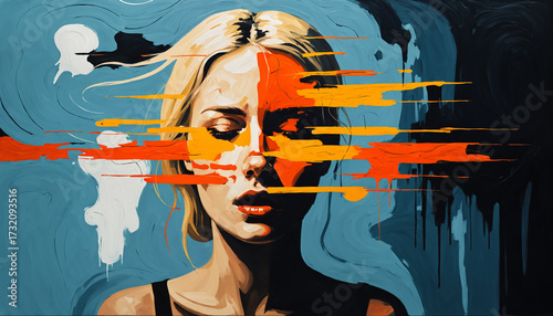 woman face orange and blue ...