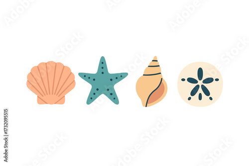 Decorative marine life elements with sea shells, starfish, and sand dollar