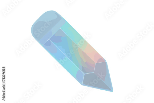 Minimalist transparent pencil with holographic light reflections and smooth gradient