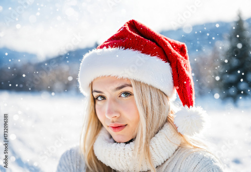 young blonde woman in santa...