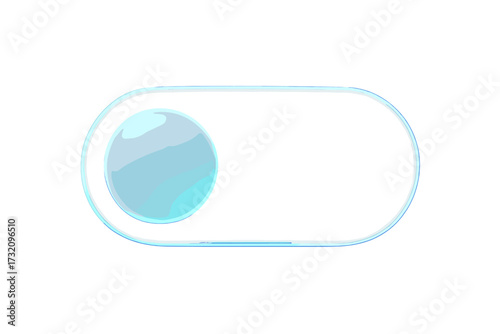 Modern user interface toggle switch button with translucent blue gradient and sleek rounded rectangular design
