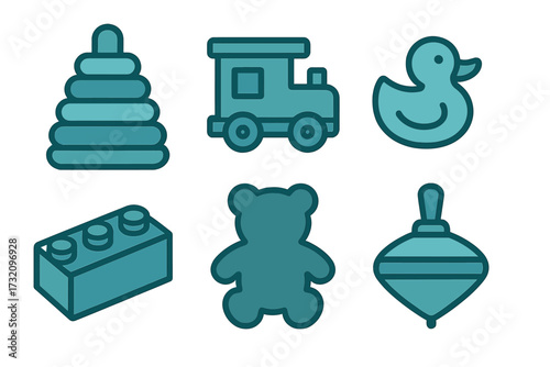 Collection of classic children's playthings and educational objects for early development