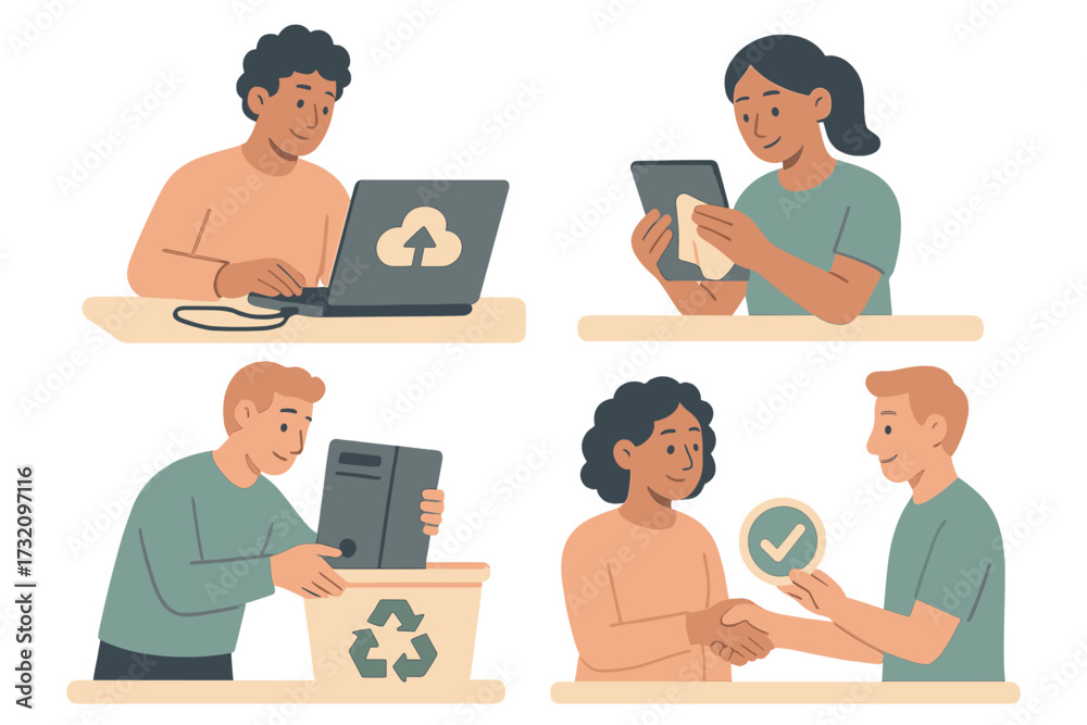 Fototapeta premium Digital responsibility concepts with data management, device hygiene, electronic recycling, and secure collaboration