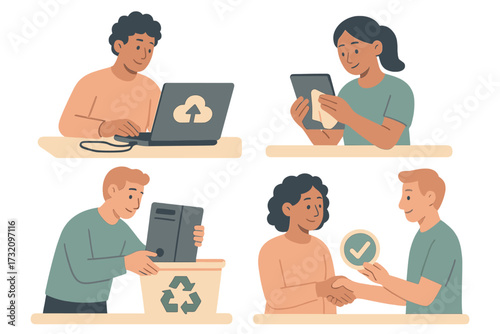 Digital responsibility concepts with data management, device hygiene, electronic recycling, and secure collaboration