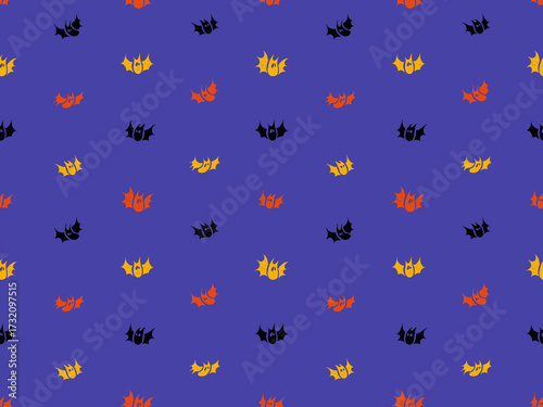 Halloween background with black silhouettes of bat. Cute crayon elements for autumn holiday decor. Doodle Halloween icons with charcoal texture, vector illustration