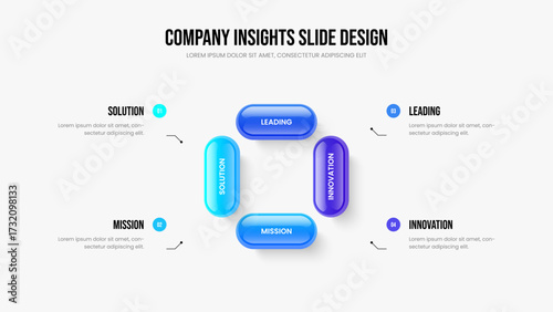 Financial Growth Frame Template Vector Illustration. Enterprise Introduction Four Element Infographic Slide Layout. Professional Solution 4 Step Diagram Slideshow Design.