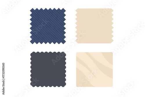 Assortment of patterned fabric swatches with different textures for textile design and material selection