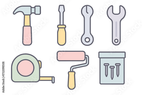 Diverse collection of essential hand tools for construction, home improvement projects, and general repair tasks