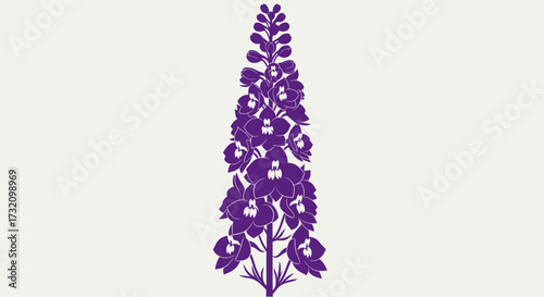 Purple flower spike silhouette on off-white background