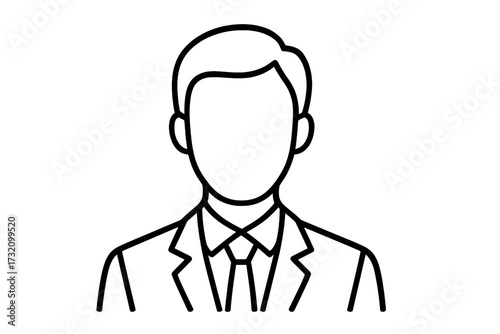 Faceless man in suit icon. Businessman avatar profile picture. Anonymous user symbol for web design, apps. Vector line art illustration of a person, employee or manager.