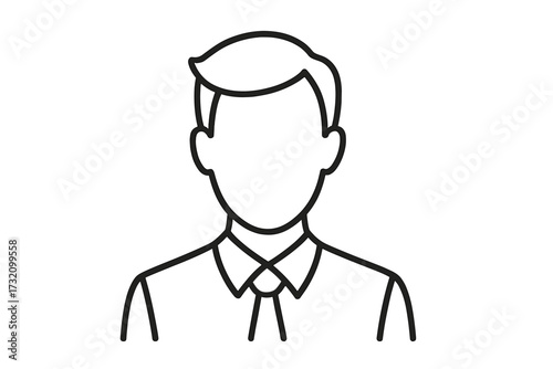Anonymous user avatar. Faceless person icon. Man in shirt and tie. Unknown male head silhouette. Business employee concept. Default profile picture. Simple vector line art.