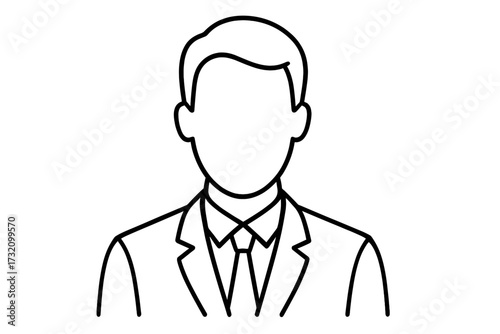 Faceless man in suit avatar. Businessman profile icon. Anonymous user symbol for web and apps. Corporate professional manager outline vector illustration. Line art design.