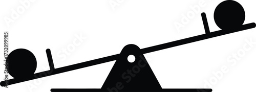 Seesaw silhouette illustration, playground equipment vector, balance game design, children outdoor activity symbol, kids toy graphic, retro style icon art