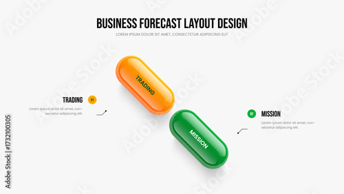 Modern Briefing Two Element Infographic Slide Template. Investor Showcase Presentation Layout Vector Illustration. Professional Strategy 2 Option Diagram Frame Design.