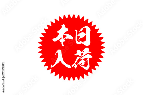 本日入荷 - 「本日入荷」の文字の、よく目立つセールPOP
