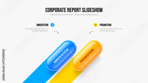Marketing Launch Two Option Diagram Slideshow Design. Modern Briefing Presentation Layout Vector Illustration. Digital Solution 2 Step Infographic Frame Template.