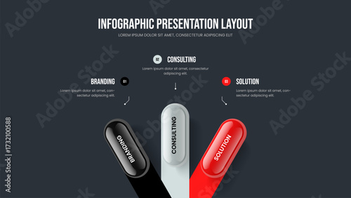 Product Insight 3 Option Infographic Frame Template. Company Solution Three Element Diagram Presentation Layout. Enterprise Performance Slide Design Vector Illustration.