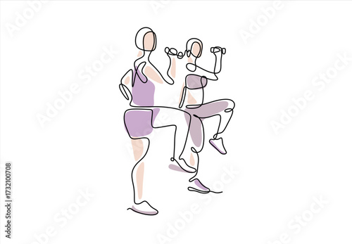 Woman Squatting with Dumbbell Line Art Exercise Illustration. line icon-continuous line drawing. Editable stroke.	