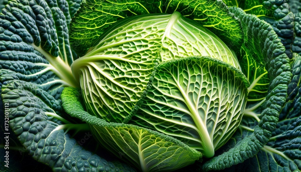 Obraz premium Savoy Cabbage Close Up Texture And Vibrant Green