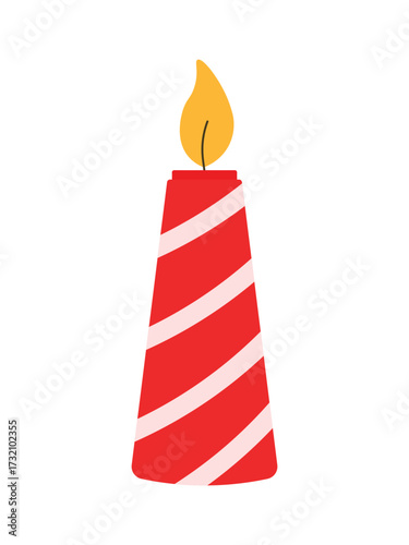 Christmas Red Striped Candle for Element Decoration in Flat Simple Vector Illustration
