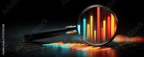 Wallpaper Mural Data analysis with SEO focus and magnifier concept. Analyzing data trends with a magnifying glass and colorful charts. Torontodigital.ca