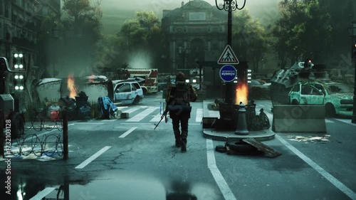 Apocalypse survivor concept, Ruins of a city. Apocalyptic landscape 3d render , 3d illustration
