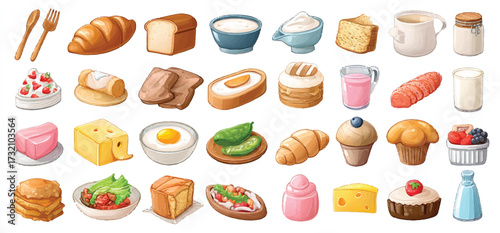 Delicious Assortment of Breakfast and Lunch Items Hand Drawn Style for Culinary Delights and Healthy Eating