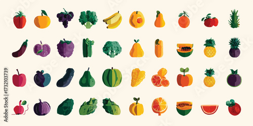 Diverse Assortment of Fresh Fruits and Vegetables Illustration Style Artistic Composition