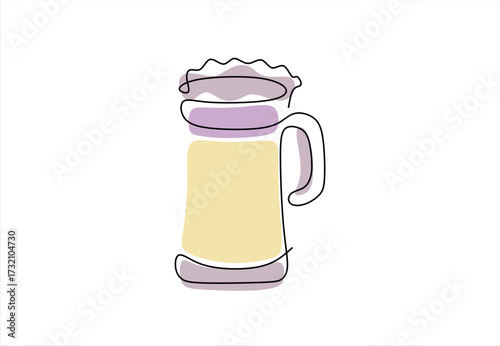 One-line drawing of a beer mug with foam and handle. line icon-continuous line drawing. Editable stroke. 
