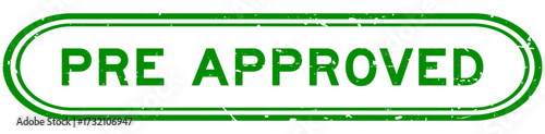 Grunge green pre approved word rubber seal stamp on white background